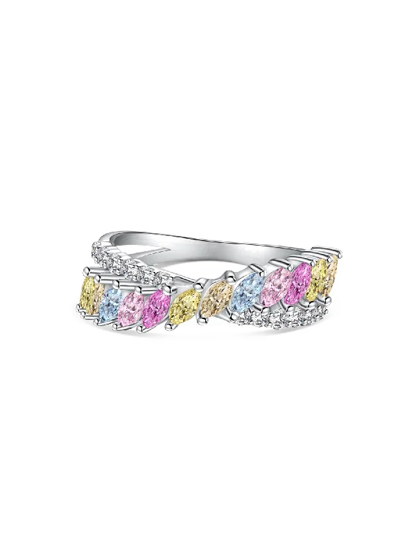 Get Your Favorite Jewelry At The Best Price 925 Silver Cross Shaped 5A Cubic Zirconia Colorful Agate Twisted Ring