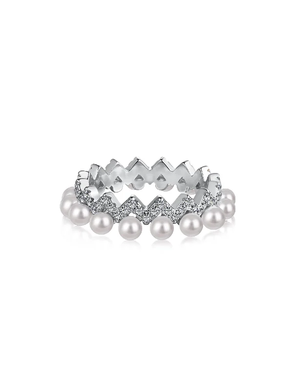 Celebrate With Sparkle – Jewelry Sale Now Live 925 Sterling Silver Full Pearl 5A Cubic Zirconia Crown Shaped Ring