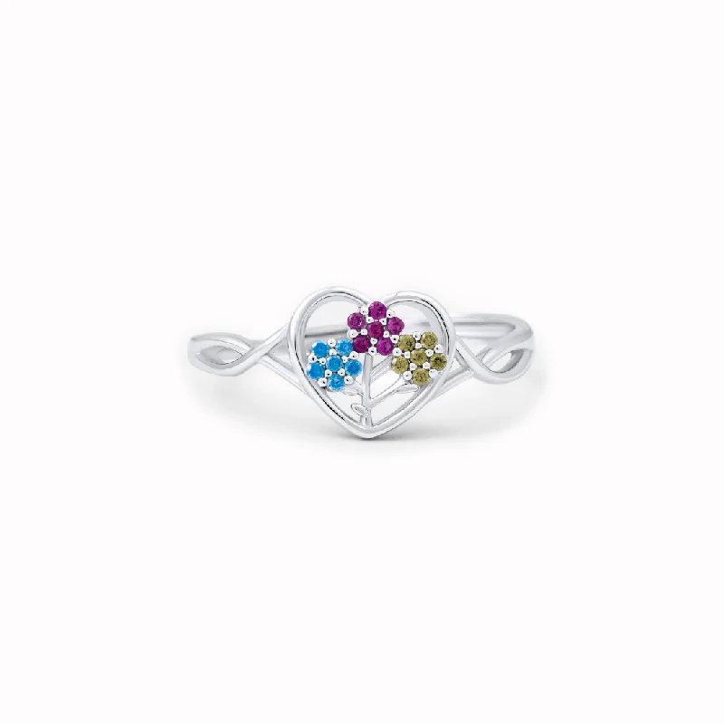 Mama's Heartbeats 1-5 Birthstones Flower Heart Ring