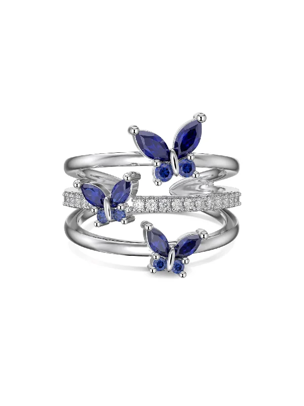Seasonal Jewelry Deals – Elevate Your Style Butterfly Adjustable Triple Wrap Open Ring in 925 Silver