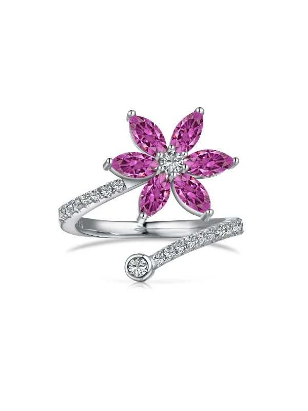 Stunning Jewelry At A Fraction Of The Price Crystal Flower 925 Silver Wrap Ring