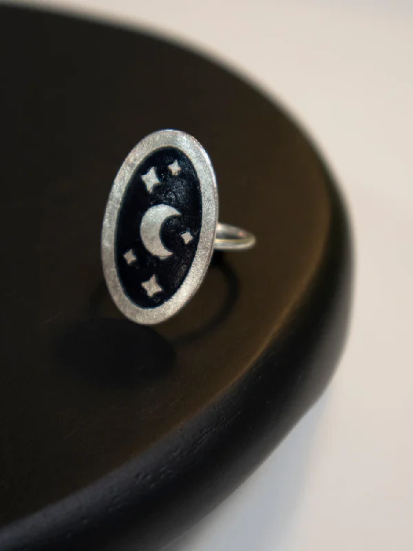 Enamel Moon Ring - Silver