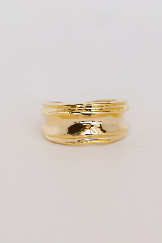 Affordable Gold-Plated Jewelry For Modern Fashion Esther Gold Hammered Ring
