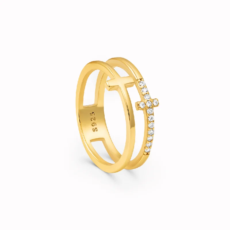 Romantic Heart-Shaped Jewelry For Special Gifts To My Daughter - Gold Twin Band Cross Ring Romantic Heart-Shaped Jewelry For Special Gifts To My Daughter - Gold Twin Band Cross Ring