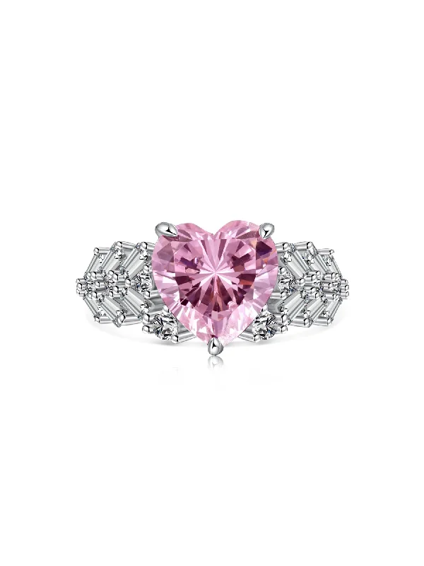 Best Jewelry Sale – Shop Exclusive Designs Now s925 Sterling Silver Pink Heart Zircon Luxury Half Setting Ring