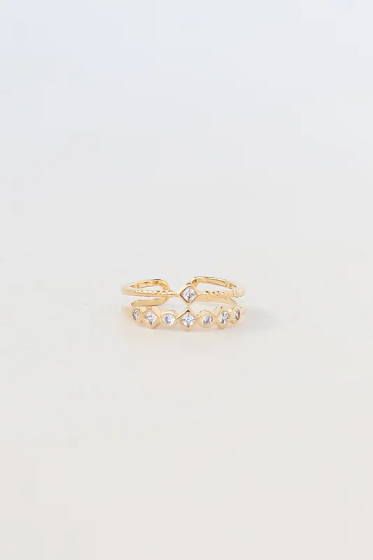 Premium Jewelry Now Available At Special Discounts FINAL SALE - Sami Gold Rhinestone Double Ring