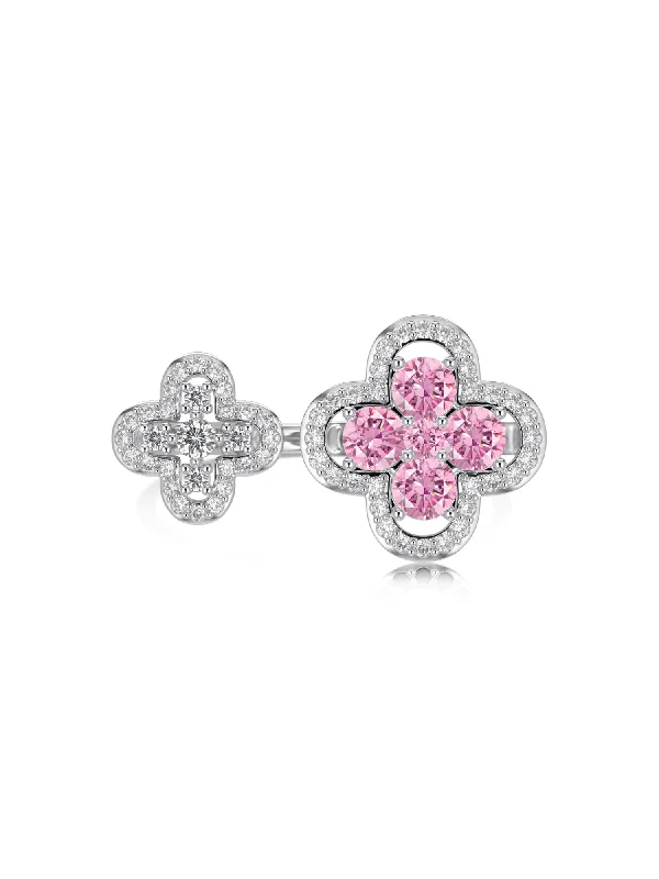 Exclusive Jewelry Offers – Shine For Less Sterling Silver Sparkling Four Leaf Clover Adjustable Open Ring