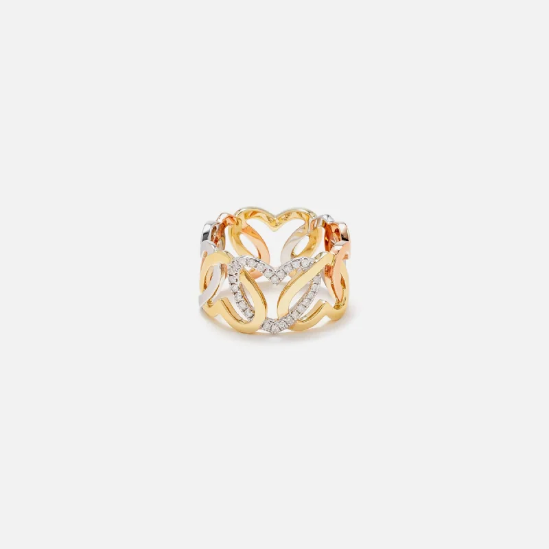 Jewelry Clearance – Final Chance To Save Big Yvonne Leon Bague Maille Coeurs 3 Ors Heart Ring - Multi