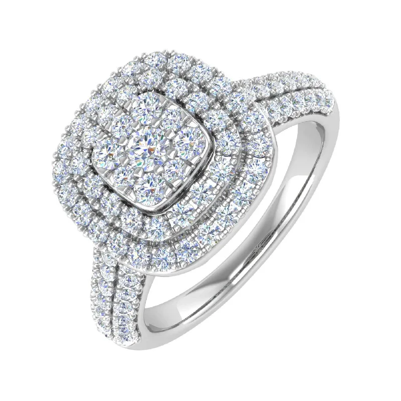 1 Carat Cushion Shape Halo Diamond Engagement Ring in Gold