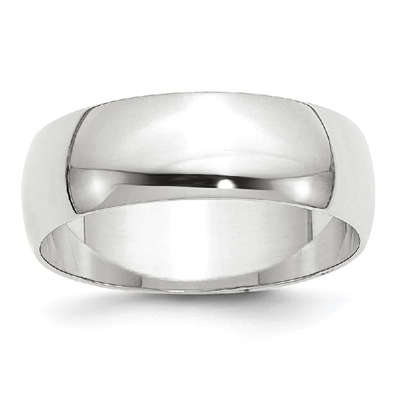 7mm or 8mm 10K White Gold Lightweight Half Round Standard Fit Band