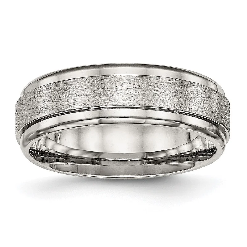 7mm Stainless Steel Ridged Edge Dual Finish Standard Fit Band