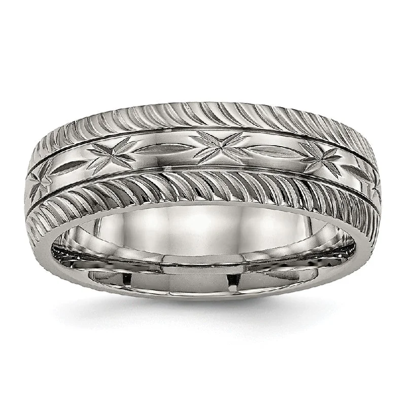 7mm Titanium Diamond Cut Carved Comfort Fit Band