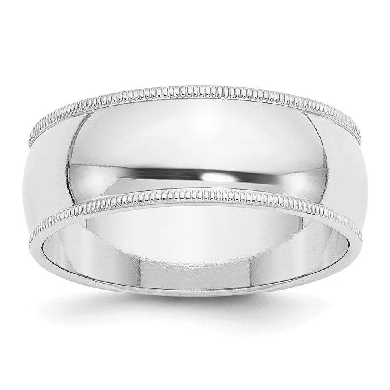 8mm 10K Yellow or White Gold Half Round Milgrain Standard Fit Band