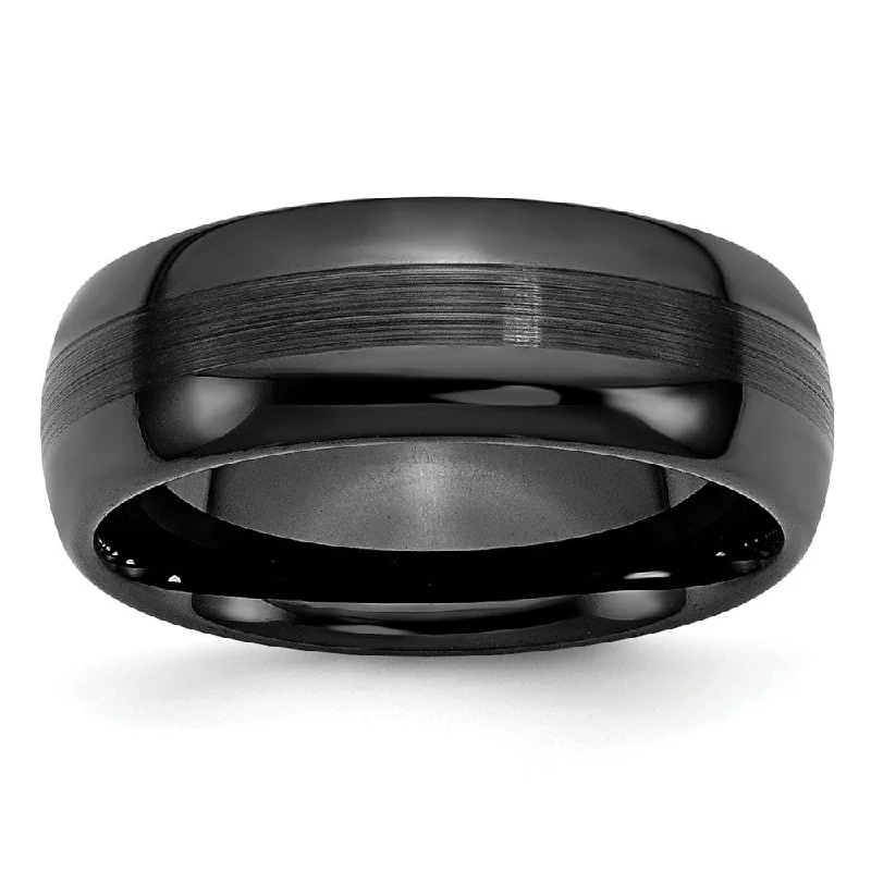 8mm Black Ceramic Brushed & Polished Domed Standard Fit Band