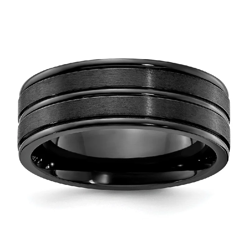 8mm Black Plated Titanium Brushed & Polished Standard Fit Band