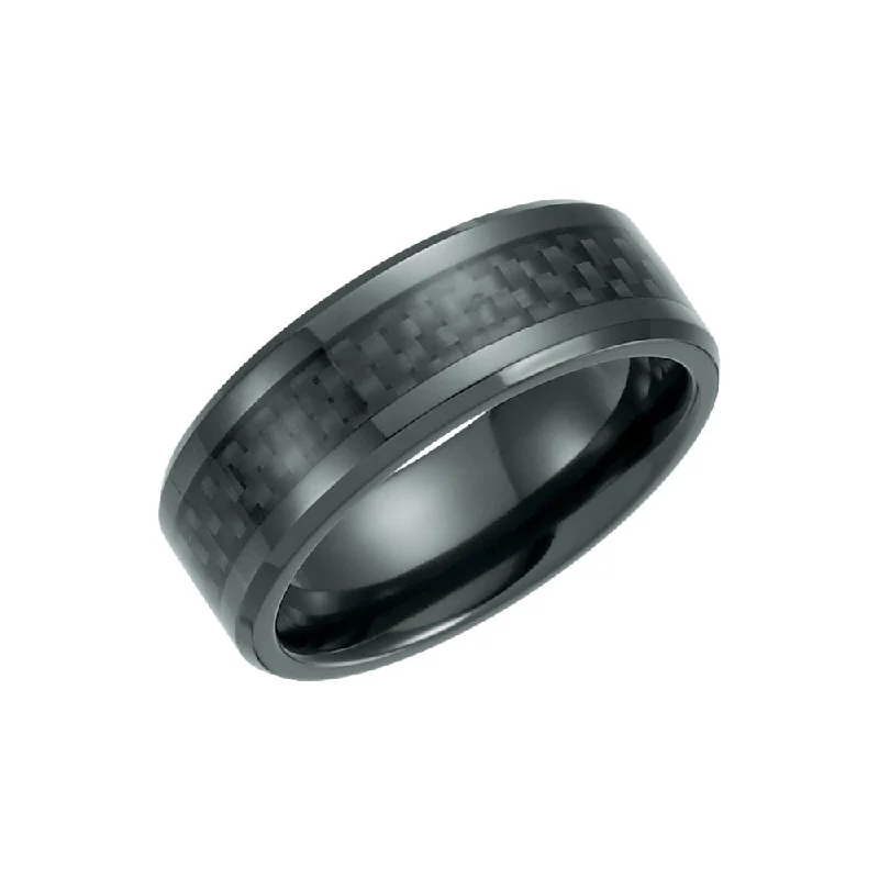 8mm Black Titanium & Black Carbon Fiber Beveled Comfort Fit Band