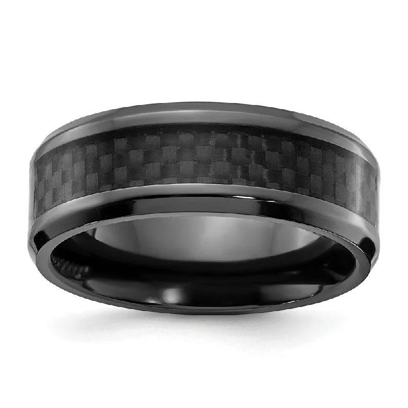 8mm Black Zirconium & Black Carbon Fiber Beveled Standard Fit Band