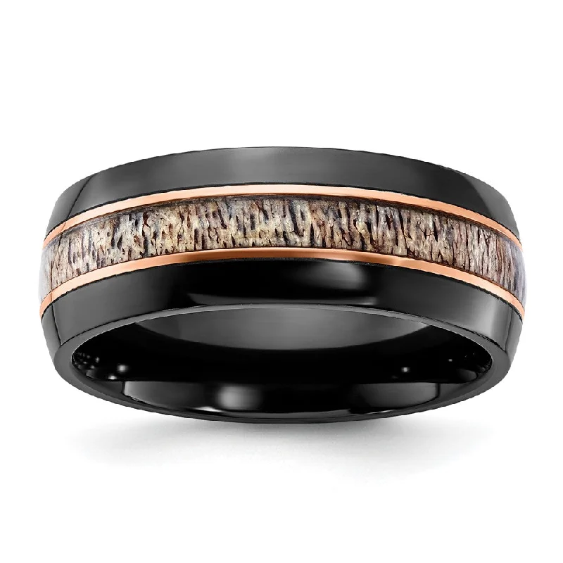 8mm Black Zirconium, Rose Tone & Tan Antler Inlay Standard Fit Band