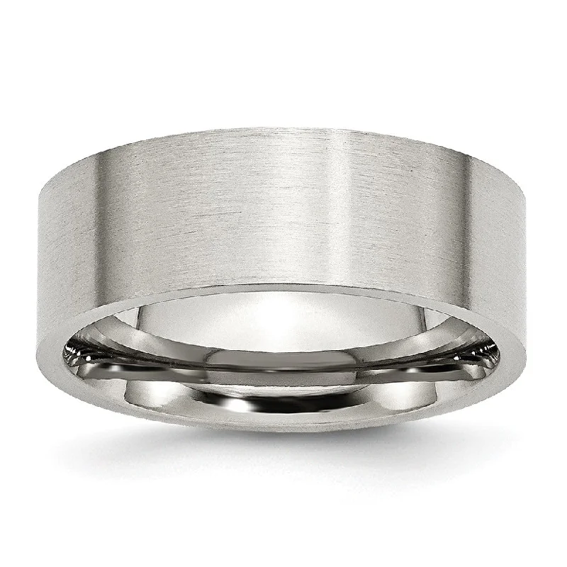 8mm Brushed Stainless Steel Flat Comfort Fit Wedding Band