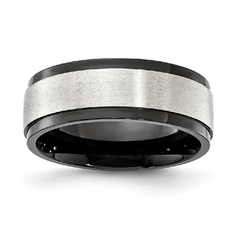 Shop Elegant Jewelry At Unbeatable Prices 8mm Cobalt Black Plated & Brushed Ridged Standard Fit Band Shop Elegant Jewelry At Unbeatable Prices 8mm Cobalt Black Plated & Brushed Ridged Standard Fit Band
