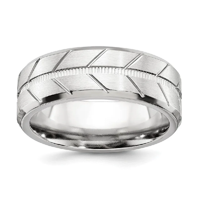 Exclusive Online Discounts On Stylish Jewelry 8mm Cobalt Brushed & Polished Grooved & Beveled Standard Fit Band Exclusive Online Discounts On Stylish Jewelry 8mm Cobalt Brushed & Polished Grooved & Beveled Standard Fit Band