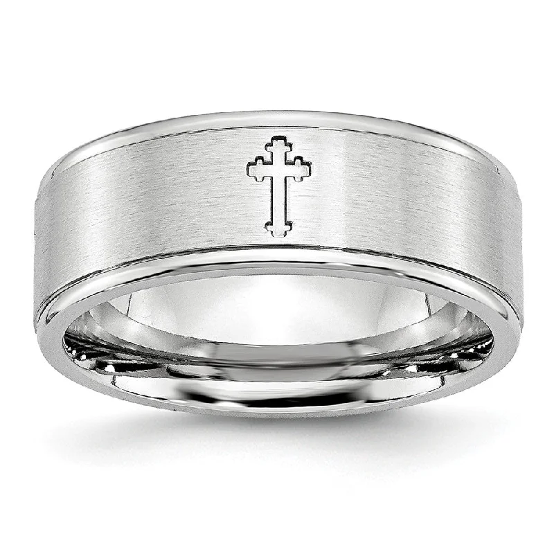 Clearance Sale On High-End Jewelry Collections 8mm Cobalt Budded Cross Ridged Edge Comfort Fit Band