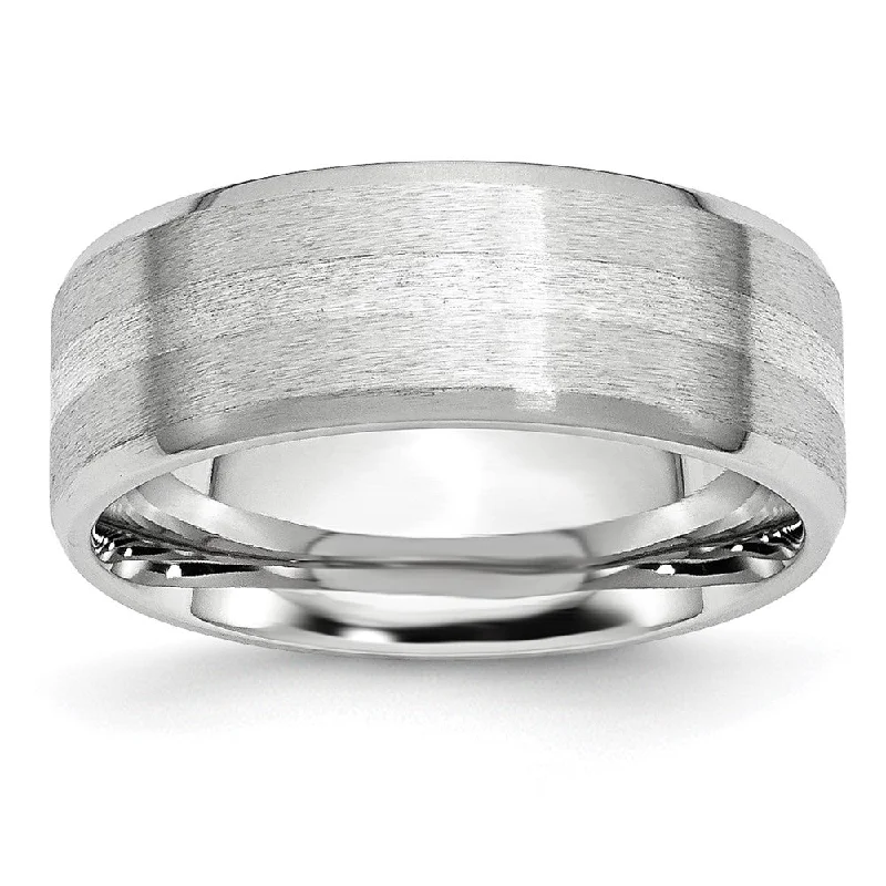Waterproof Stainless Steel Jewelry For Lasting Beauty 8mm Cobalt & Sterling Silver Inlay Satin Flat Beveled Edge Band Waterproof Stainless Steel Jewelry For Lasting Beauty 8mm Cobalt & Sterling Silver Inlay Satin Flat Beveled Edge Band