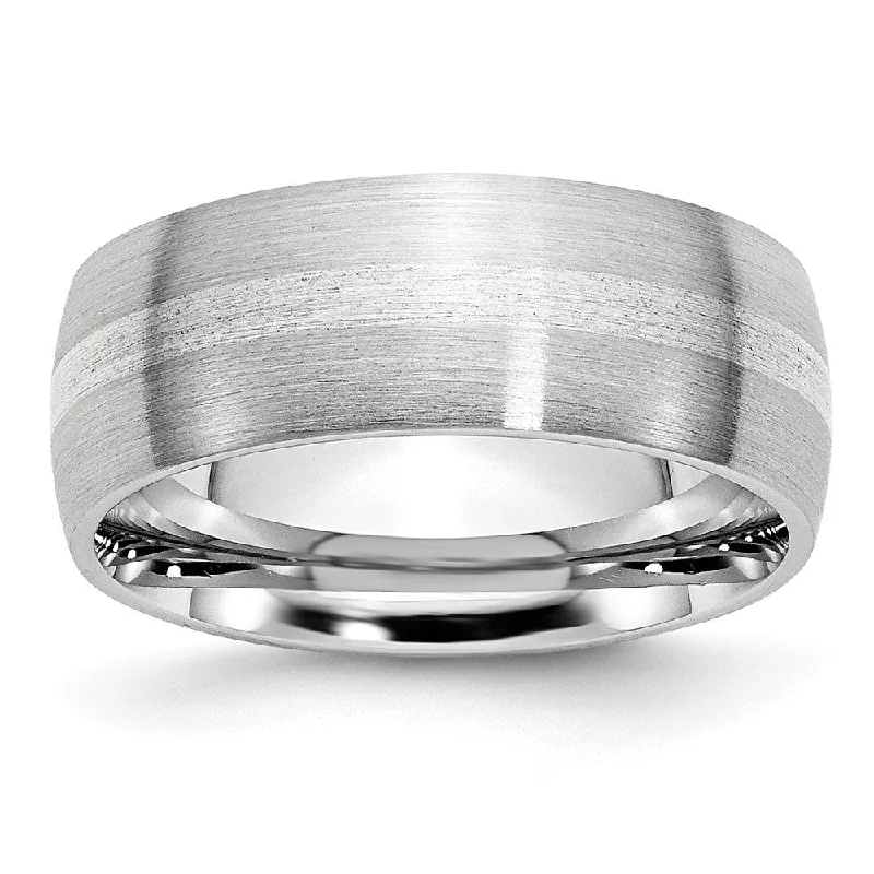 Fashion-Forward Geometric Jewelry For Contemporary Style 8mm Cobalt & Sterling Silver Inlay Satin Half Round Standard Fit Band Fashion-Forward Geometric Jewelry For Contemporary Style 8mm Cobalt & Sterling Silver Inlay Satin Half Round Standard Fit Band