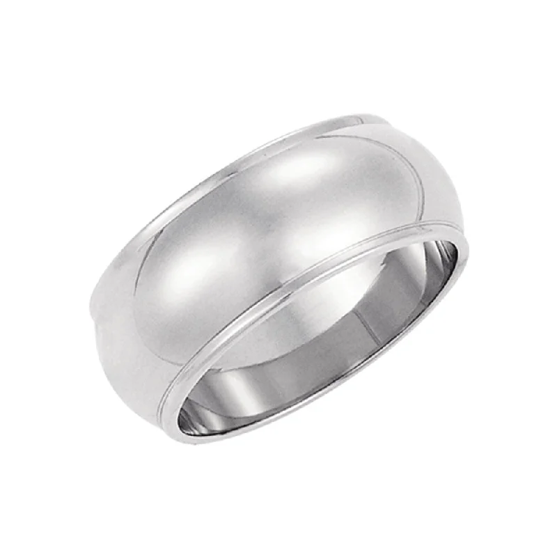 Discounted Luxury Jewelry – Shine Without The Splurge 8mm Half Round Ridged Edge Band in 14k White Gold