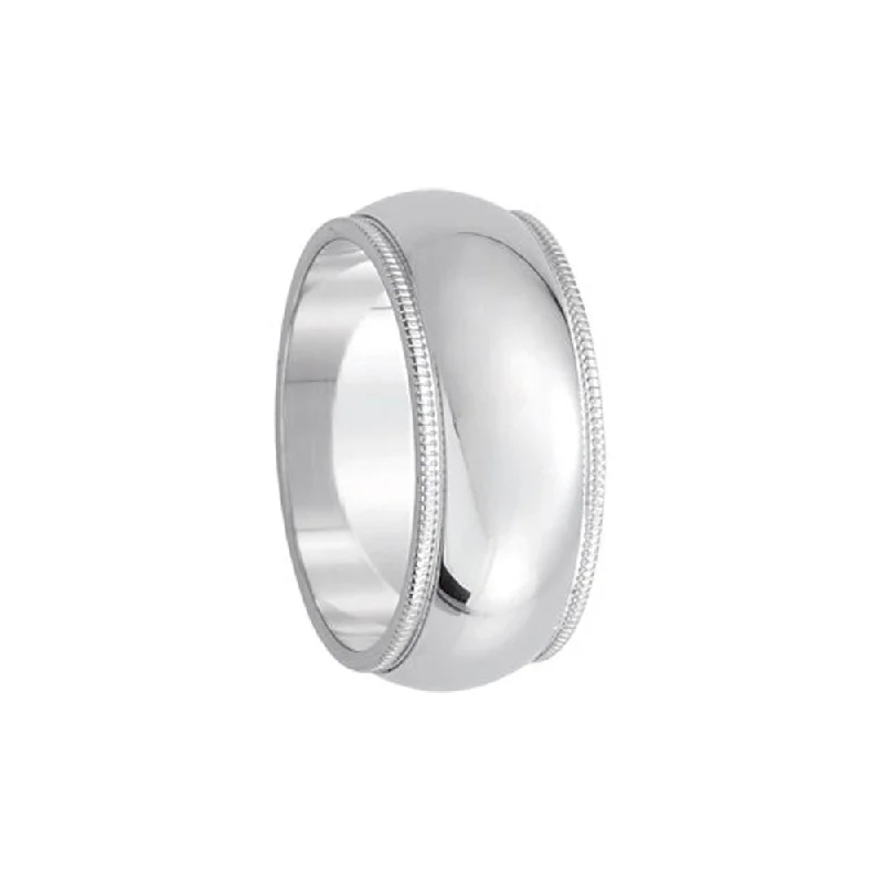 Seasonal Jewelry Deals – Elevate Your Style 8mm Milgrain Edge Domed Band in 14k White Gold