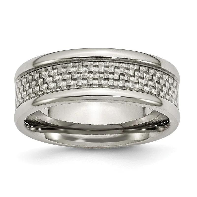 Bestselling Jewelry At Special Promotional Rates 8mm Polished Titanium and Gray Carbon Fiber Comfort Fit Band