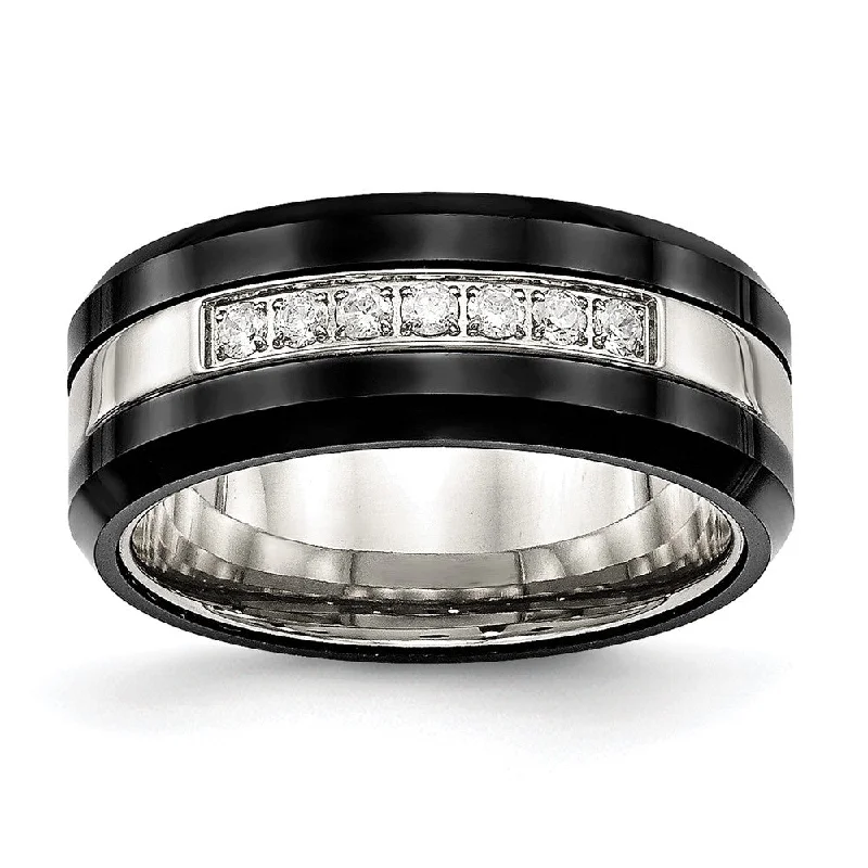 Elegant Jewelry, Exclusive Prices – Shop Now 8mm Stainless Steel, Black Ceramic & CZ Beveled Comfort Fit Band
