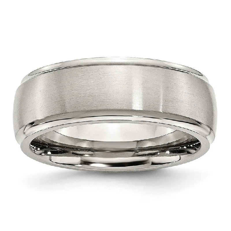 Luxury Jewelry At Unbeatable Discounts 8mm Stainless Steel Brushed Domed Polished Ridged Edge Band