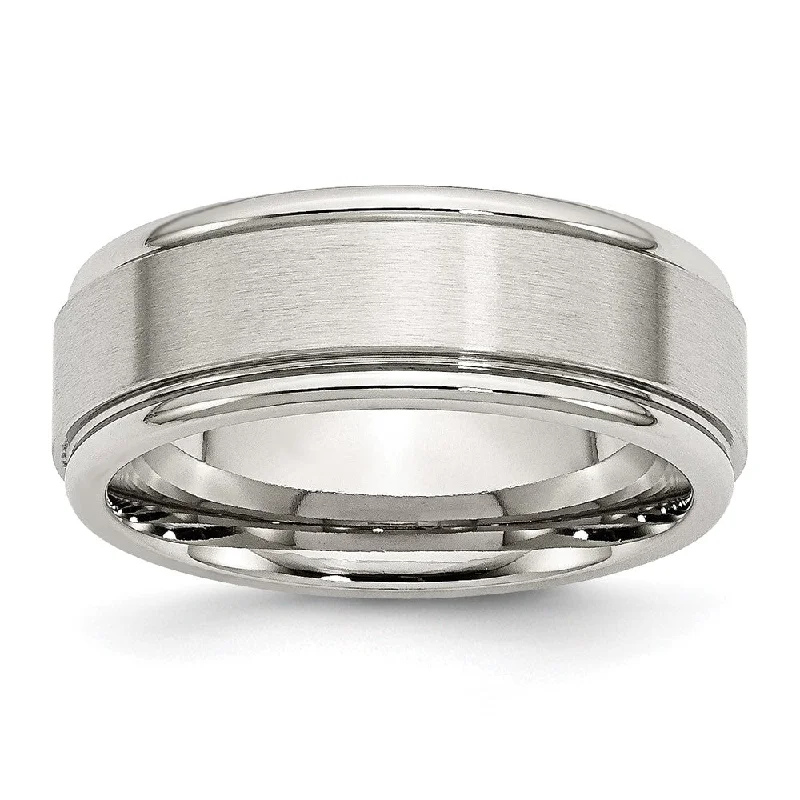 Limited-Time Offer On Elegant Jewelry Pieces 8mm Stainless Steel Brushed Flat Center Polished Grooved Edge Band