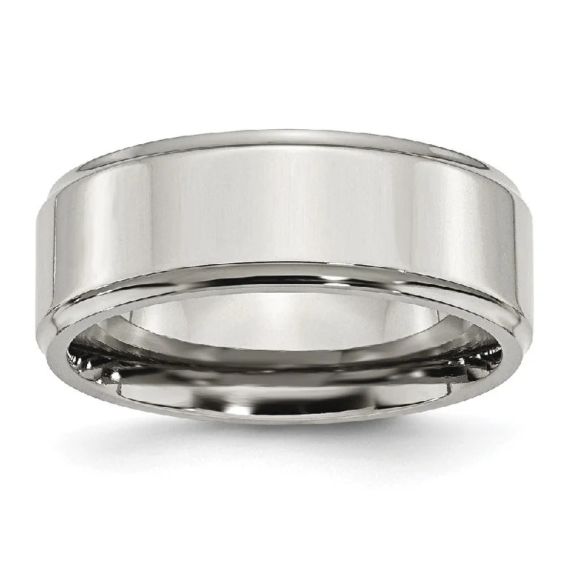 Premium Jewelry Now Available At Special Discounts 8mm Stainless Steel Polished Ridged Edge Comfort Fit Band