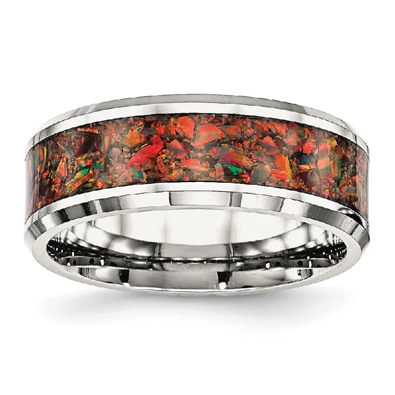 Handcrafted Jewelry Sale – Unique Designs At Low Prices 8mm Stainless Steel Red Imitation Opal Inlay Comfort Fit Band