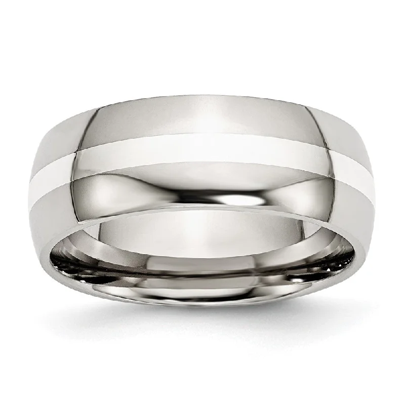 Shop Stylish Jewelry Now And Save Big 8mm Stainless Steel & Sterling Silver Inlay Domed Comfort Fit Band