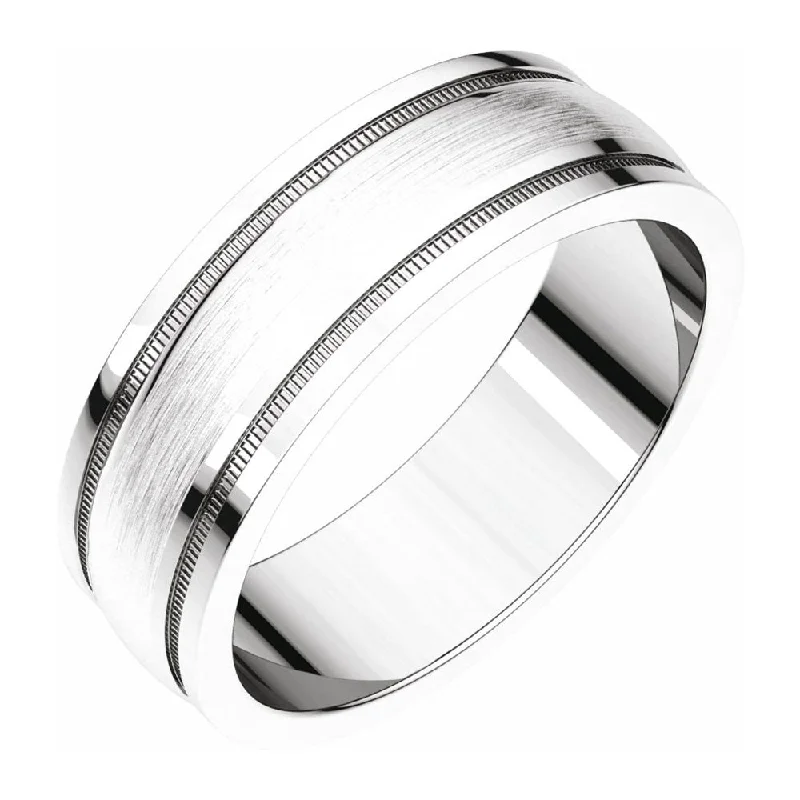 Best-Selling Jewelry Now Available At Special Deals 8mm Continuum Sterling Silver Flat Milgrain Satin Comfort Fit Band