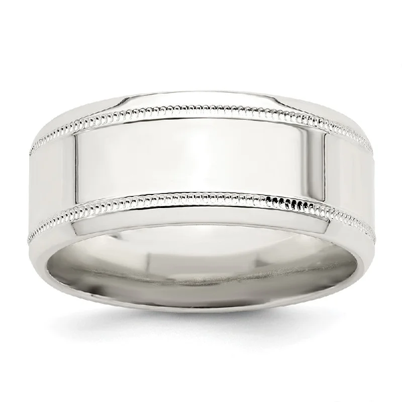 Discounted Jewelry For A Glamorous Look 8mm Sterling Silver Polished Flat Milgrain and Beveled Edge Band