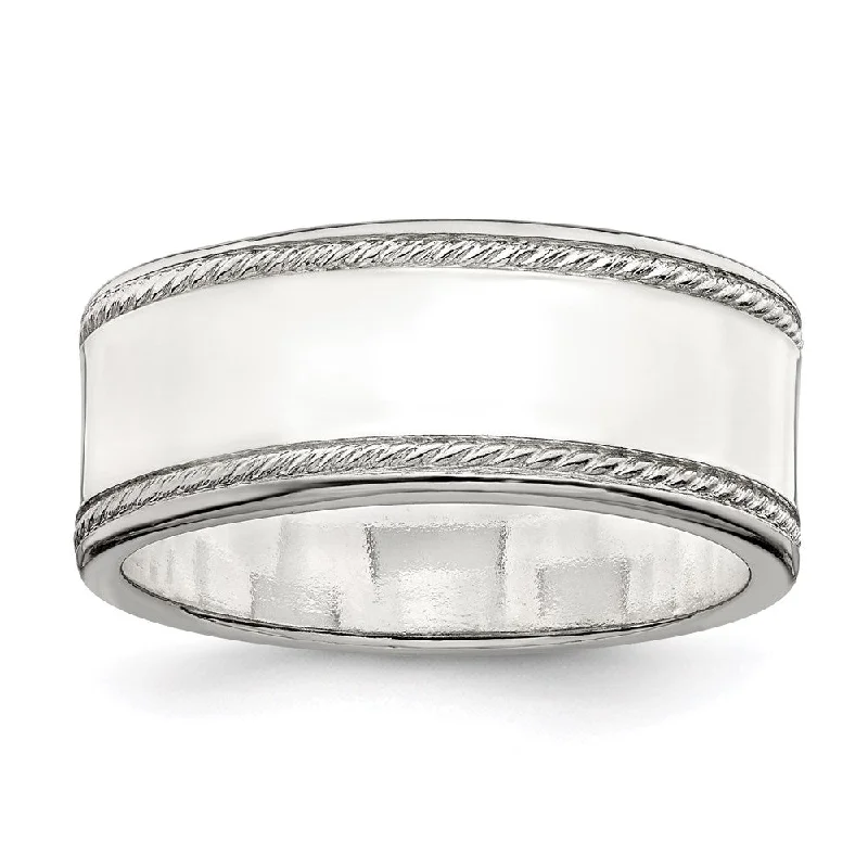 Fashion-Forward Jewelry At Incredible Prices 8mm Sterling Silver Polished Flat Rope Edge Standard Fit Band