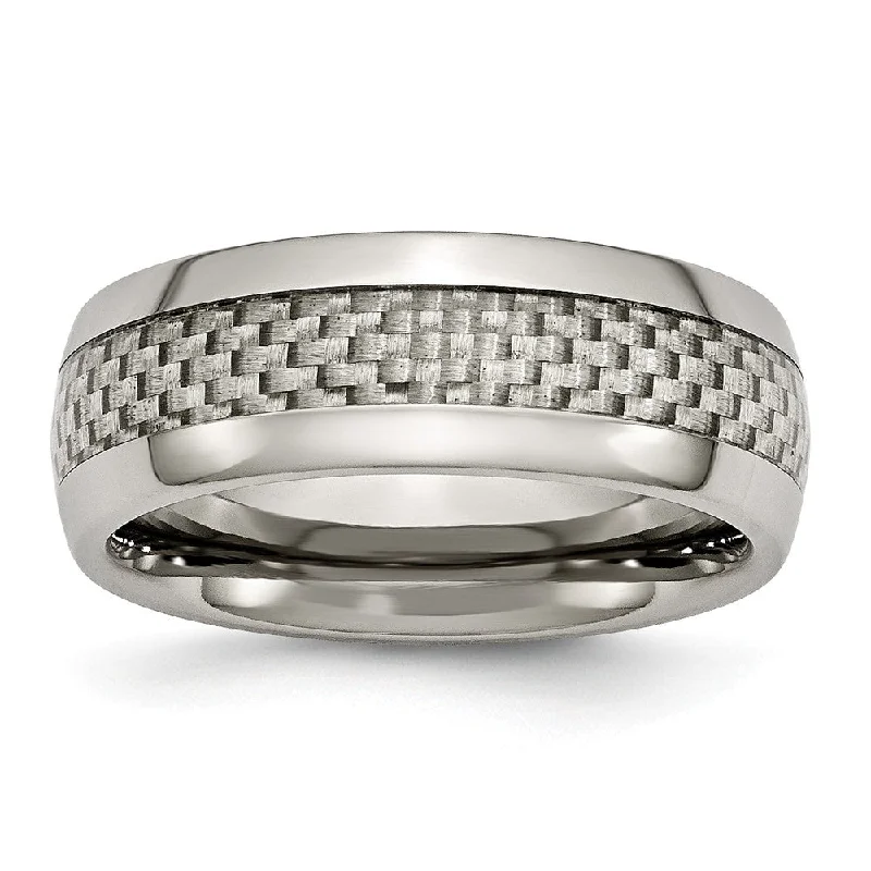 Gorgeous Jewelry, Limited-Time Savings 8mm Titanium and Gray Carbon Fiber Domed Comfort Fit Band Gorgeous Jewelry, Limited-Time Savings 8mm Titanium and Gray Carbon Fiber Domed Comfort Fit Band