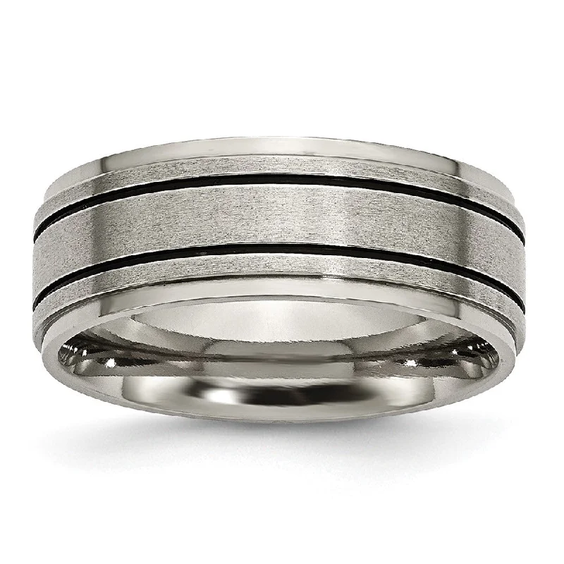 Elegant Jewelry Pieces At Unbelievable Prices 8mm Titanium & Black Enamel Ridged Edge Standard Fit Band