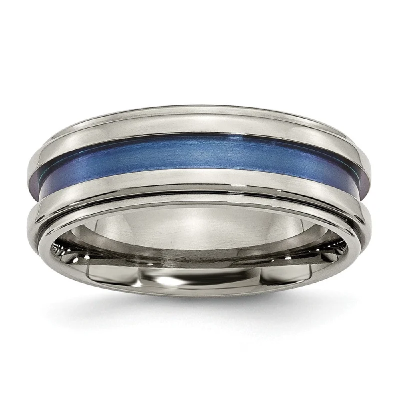 Dazzle With Discounts – Shop Jewelry On Sale 8mm Titanium Blue Groove Ridged Edge Polished Band Dazzle With Discounts – Shop Jewelry On Sale 8mm Titanium Blue Groove Ridged Edge Polished Band