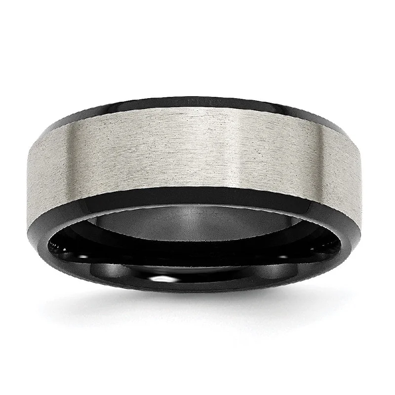 Jewelry Clearance Sale – Final Reductions 8mm Titanium Brushed & Black Plated Beveled Edge Comfort Fit Band Jewelry Clearance Sale – Final Reductions 8mm Titanium Brushed & Black Plated Beveled Edge Comfort Fit Band