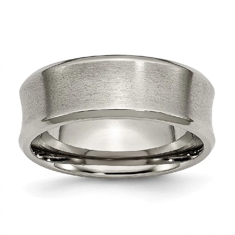 The Perfect Jewelry Piece At The Perfect Price 8mm Titanium Brushed Concave Polished Beveled Edge Standard Fit Band The Perfect Jewelry Piece At The Perfect Price 8mm Titanium Brushed Concave Polished Beveled Edge Standard Fit Band