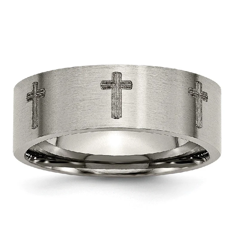 Special Sale On Handcrafted Jewelry – Shop Today 8mm Titanium Brushed & Lasered Cross Flat Standard Fit Band Special Sale On Handcrafted Jewelry – Shop Today 8mm Titanium Brushed & Lasered Cross Flat Standard Fit Band