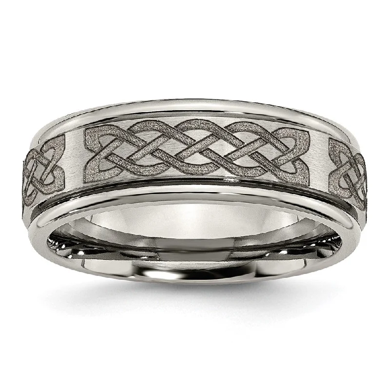 Huge Markdowns On Premium Jewelry Styles 8mm Titanium Celtic Etched Design Grooved Edge Standard Fit Band Huge Markdowns On Premium Jewelry Styles 8mm Titanium Celtic Etched Design Grooved Edge Standard Fit Band