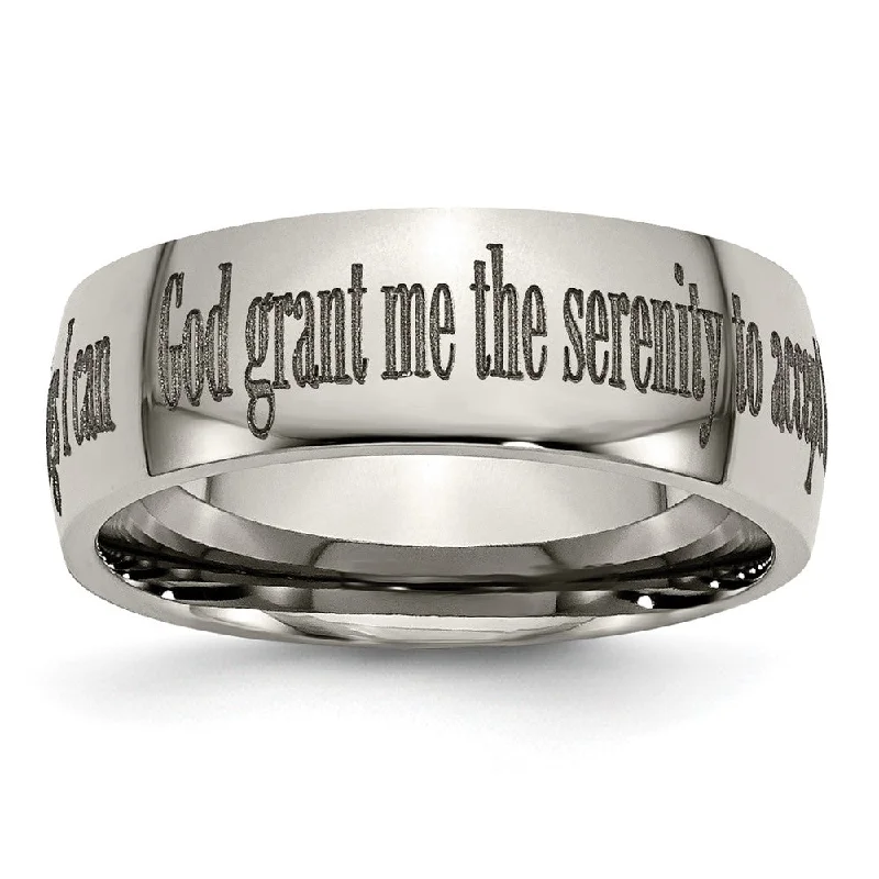 Breathtaking Jewelry, Breathtaking Prices 8mm Titanium Domed Serenity Prayer Etched & Polished Standard Fit Band Breathtaking Jewelry, Breathtaking Prices 8mm Titanium Domed Serenity Prayer Etched & Polished Standard Fit Band