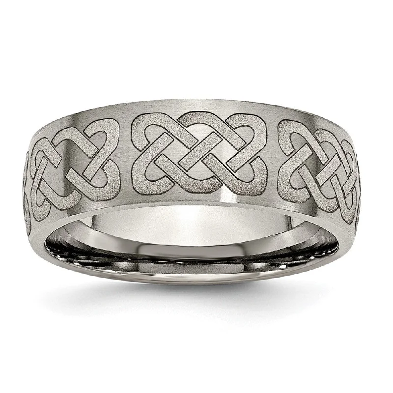 Get Your Favorite Jewelry At The Best Price 8mm Titanium Etched & Brushed Celtic Design Domed Standard Fit Band Get Your Favorite Jewelry At The Best Price 8mm Titanium Etched & Brushed Celtic Design Domed Standard Fit Band