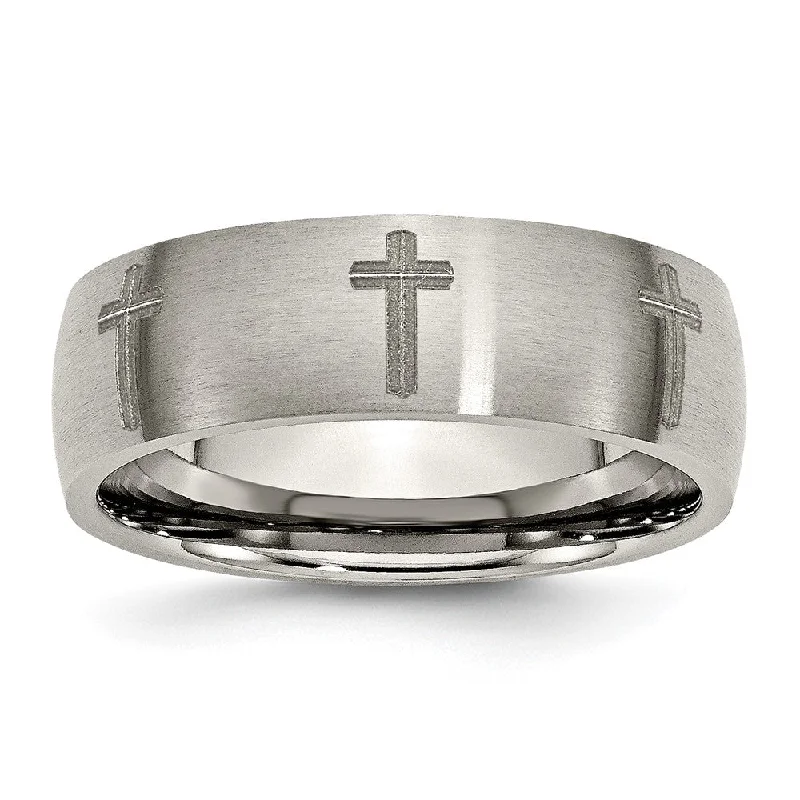Flash Jewelry Sale – Get Stunning Pieces At Low Prices 8mm Titanium Etched & Brushed Cross Domed Standard Fit Band Flash Jewelry Sale – Get Stunning Pieces At Low Prices 8mm Titanium Etched & Brushed Cross Domed Standard Fit Band